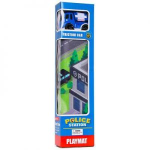 Kids City Car Diecast Play Mat Rug Police Fire Station Friction Toy Car Included