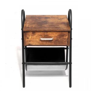 Industrial Style End Side Table for Small Spaces Accent Wooden File Holder Nightstand Bedroom Office With Storage