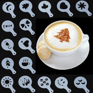 shopping time בית וגן 16Pcs Cappuccino Latte Art Coffee Stencils Duster Cake Icing Spray
