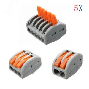 Excellway&reg; ET25 2/3/5 Pins Spring Terminal Block 5Pcs Electric Cable Wire Connector