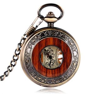 Deffrun Vintage Hand Wind Mechanical Watch Wooden Design Pocket Watches