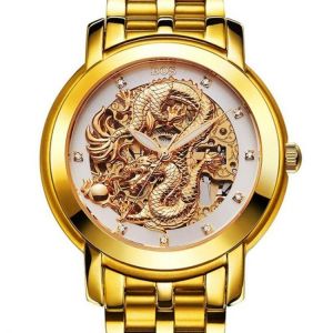 shopping time תכשיטים ושעונים ANGELA BOS 9007 Automatic Wind Mechanical Watches Dragon Collection Stainless Steel Strap Men Watch