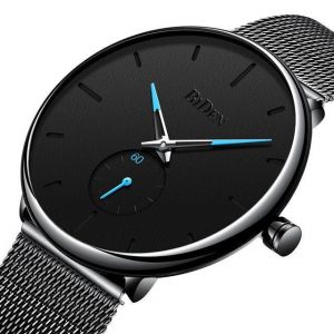 Biden 0124 Ultra Thin Casual Style Men Wrist Watch Mesh Stainless Steel Strap Quartz Watches