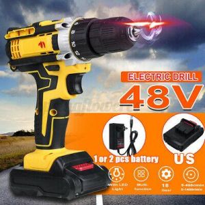 shopping time כלים לעבודה 1500W 48V Electric Drill Cordless 28N.m LED Light Screwdriver w/ Battery