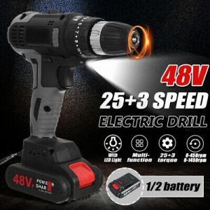 48V Brushless Electric Drill 25Nm Torque Adjustable LED Light Impact Screwdriver