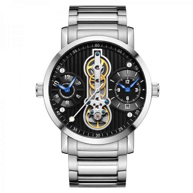 shopping time תכשיטים ושעונים GUANQIN GJ16103 Skeleton Calendar Auto Mechanical Watches Business Style Men Wrist Watch