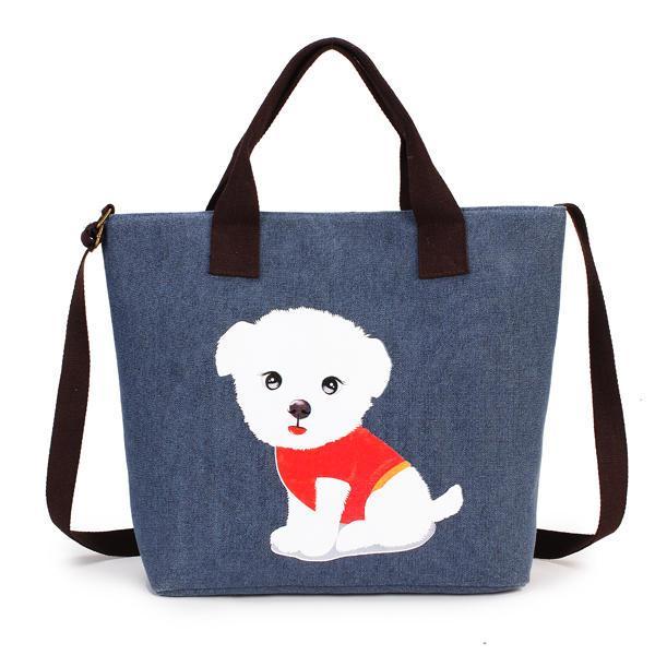 shopping time מוצרים לכלב Women's Lovely Handbag Dog Pattern Shoulder Canvas Zipper Bags